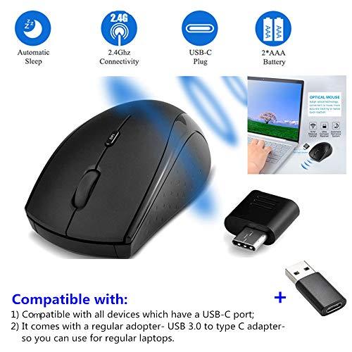 Huifen Huifen Type C Wireless Mouse, USB C Gaming Wireless Mice 2.4G Silent Ergonomic with 3 DPI Levels Compatible with Samsung Chromebook, Google Pixelbook, Dell, HP OMEN, More Device (Black)