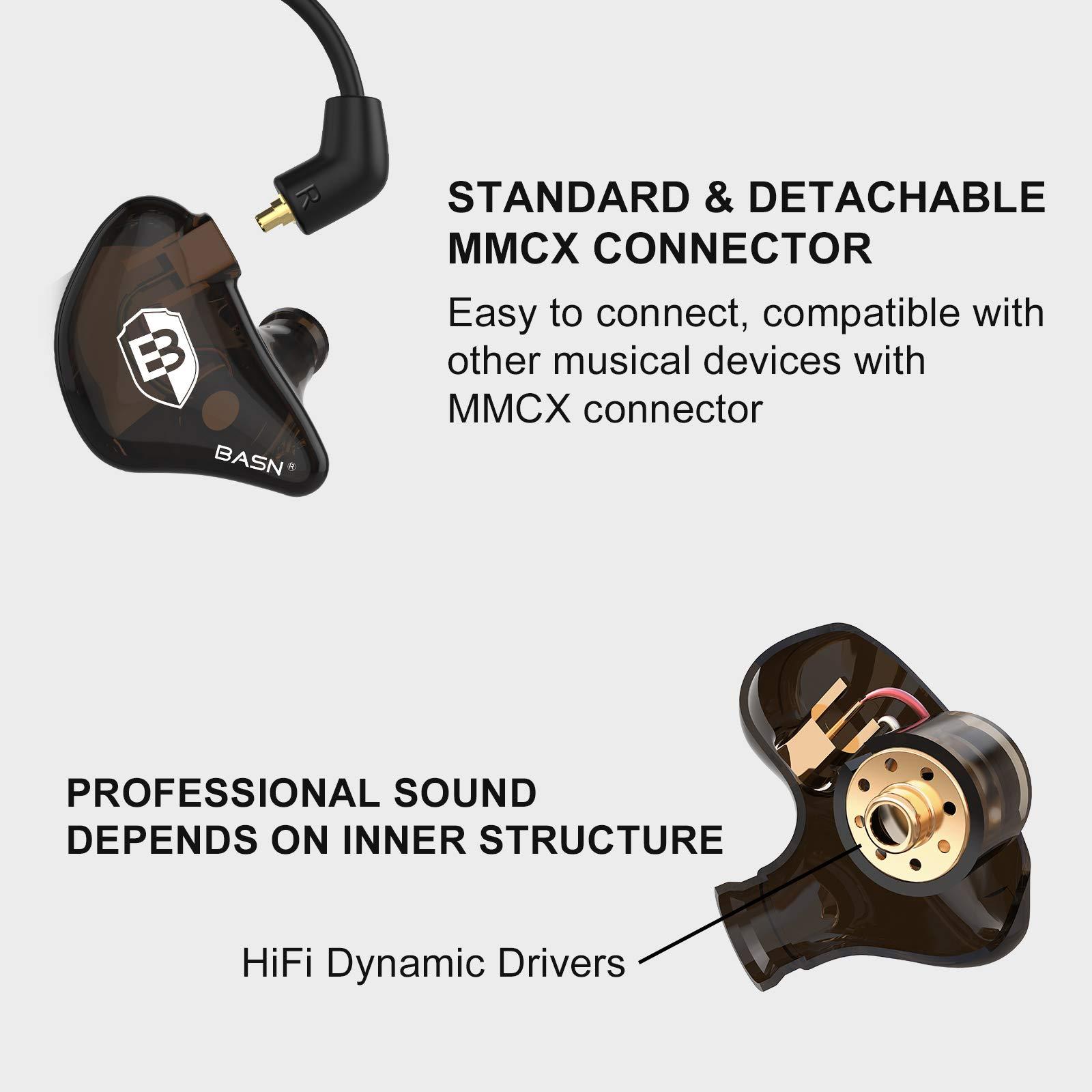 BASN BASN in Ear Monitor Headphones for Musicians, Bsinger 2nd Generation Sound Isolating Earphones with Dual Dynamic Drivers Detachable MMCX Cable (Brown)