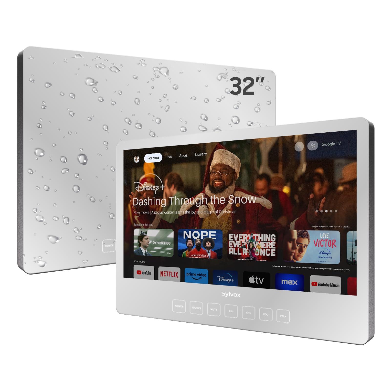 SYLVOX SYLVOX Bathroom TV, 32 inch Smart Mirror TV for Bathroom Shower SPA, Support Google TV, 1080P IP66 Waterproof Touch Button WiFi Bluetooth Google Assistant, Smart TV for Indoor Humid Environment