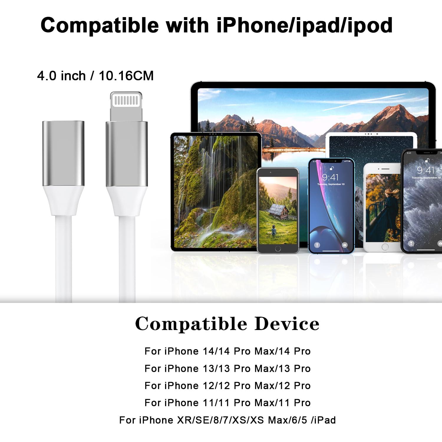 DESOFICON [Apple MFi Certified] 9cm Lightning Male to Lightning Female Charger Adapter,iPhone Extension Charging Adapter Cable Cord Connector Converter Dongle Compatible with iPhone 14 13 12 11 XS XR X 8 7 6