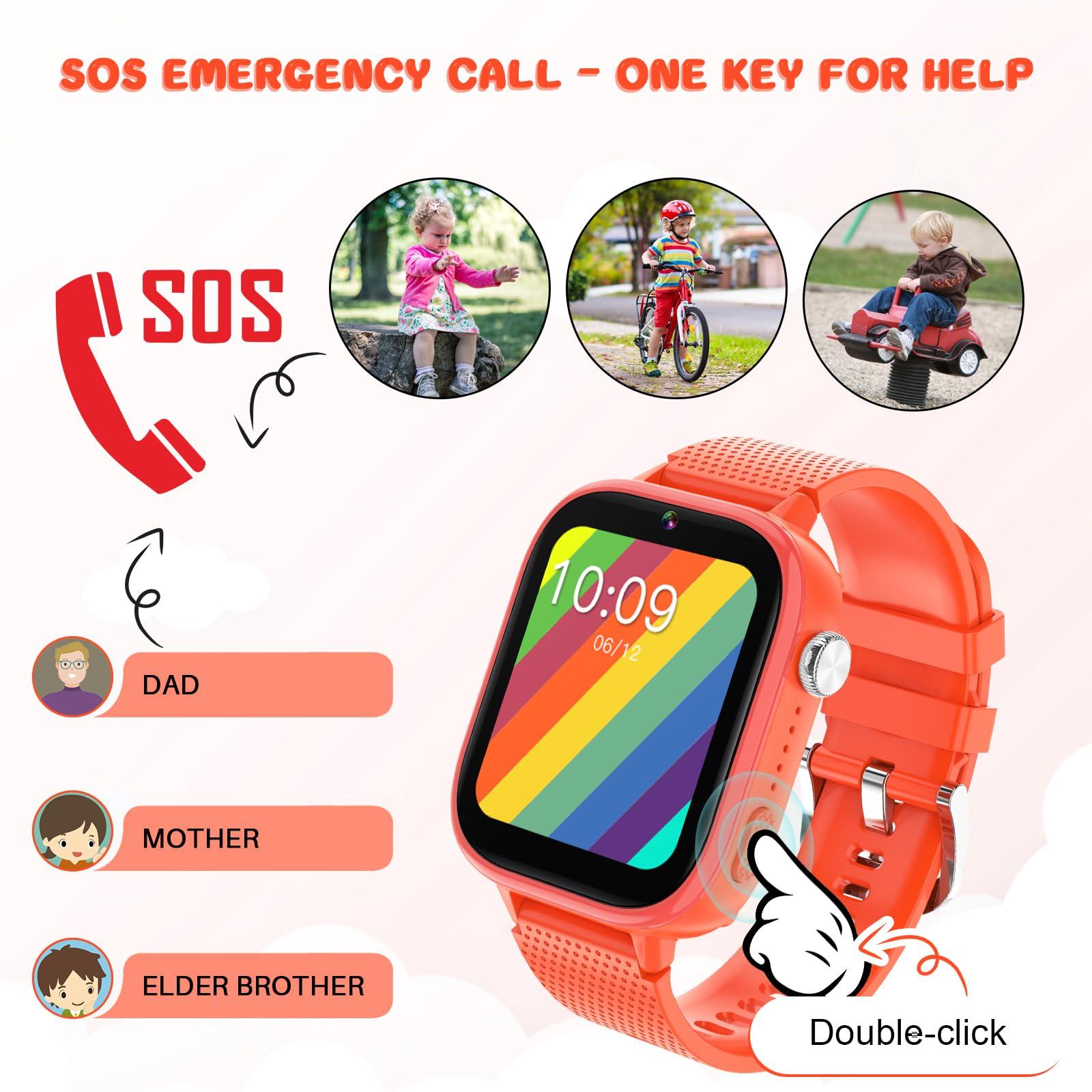 OKYUK OKYUK 4G Smartwatch, Kids Watch for Kids with SIM Card, 47 Exciting Games, Two-Way Calling Feature, SOS Emergency Call Button Ideal for Kids Aged 3-12, Childrens Cell Phone Alternative (Orange)