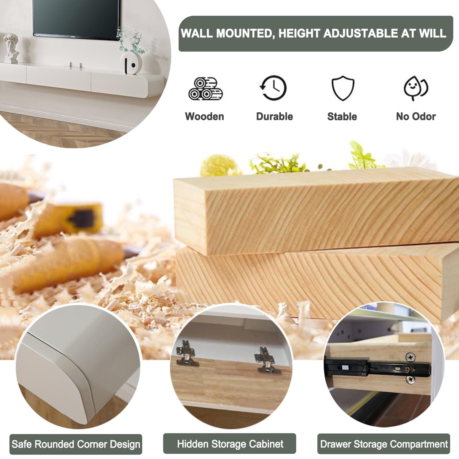 PetterShop Floating TV Shelf, Entertainment Center Wall Mounted Media Console, for Cable Box/Game Console Streaming Media Equipment (Color : Black, Size : 200cm)