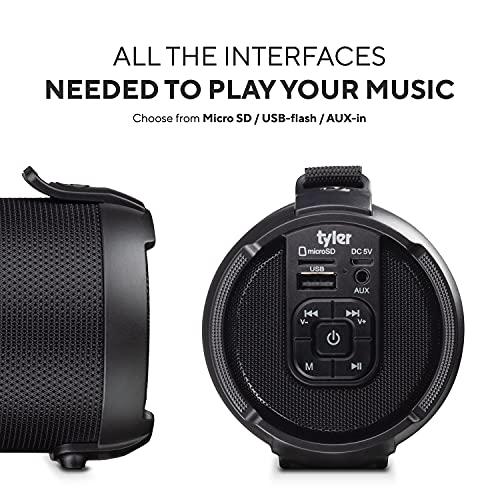 TYLER Tyler Wireless Bluetooth Speaker Water Resistant Long Range Rechargeable Boombox USB MP3 Micro SD AUX Inputs Fm Radio Sound & Bass Carry Strap Lightweight for Home Outdoor Stereo