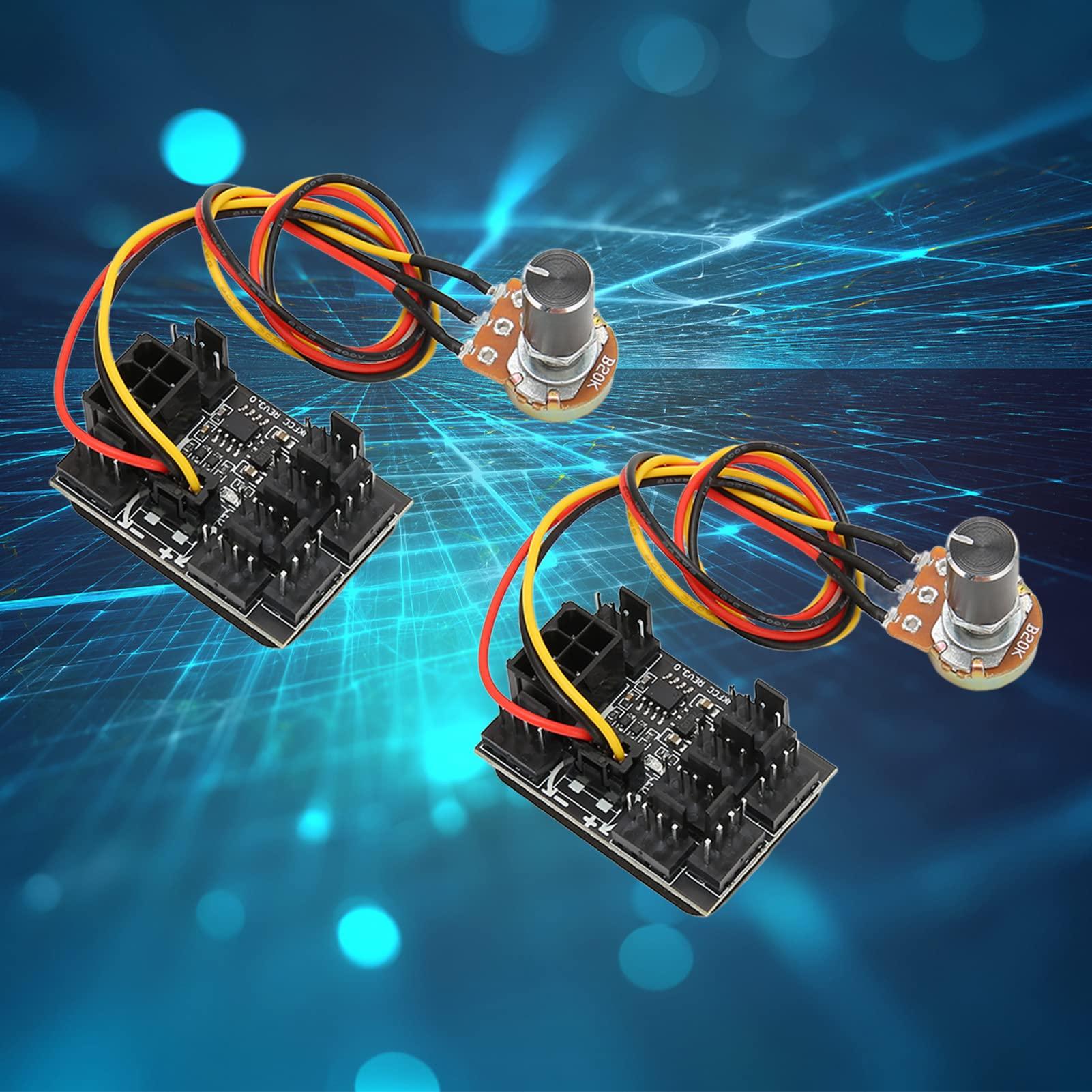 Pissente Cooling Fan Extension Cable, 2 Pcs PC Fan Controller 3 Pin 4 Pin Fan Adapter PWM PC Case Cooling Fan Hub 8 Way Splitter 12V Speed Controller