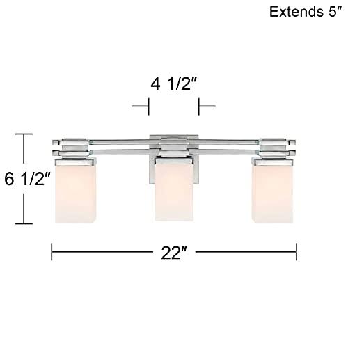 Possini Euro Design Possini Euro Design Bennett Modern Wall Light Chrome Silver Hardwired 22" Wide 3-Light Fixture Mounted Etched White Opal Glass Rectangular Shade Bathroom Vanity Mirror House Home Hallway Room Decor