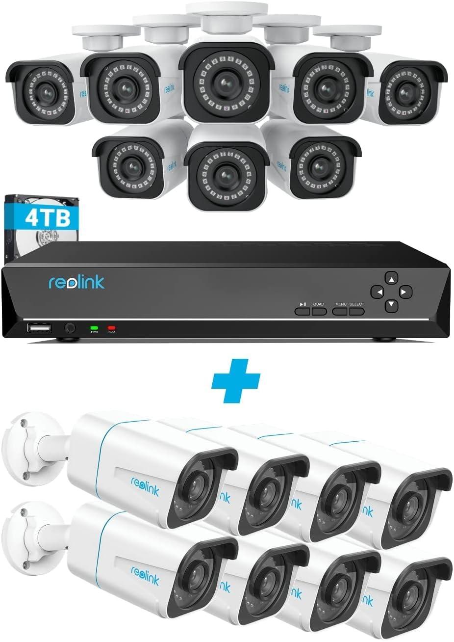 REOLINK Reolink PoE Commercial Security Camera System Business Bundle, 16 Channel 16 Camera 8MP Smart Person/Vehicle Detection, a 16CH NVR Pre-Installed with 4TB HDD(Include 8 x 18M Cat5 Cable)