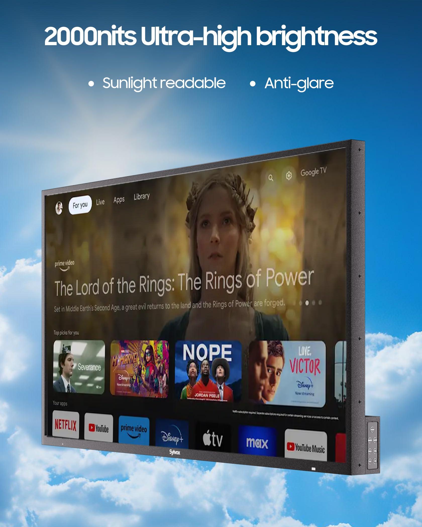 SYLVOX SYLVOX Outdoor TV, 43 inch 2000 Nit High Brightness Smart Outdoor TV, 4K Sunlight Readable Display, IP55 Waterproof, Smart TV for Outdoor Households or Commercial Places (Pool Pro 2.0/2024)