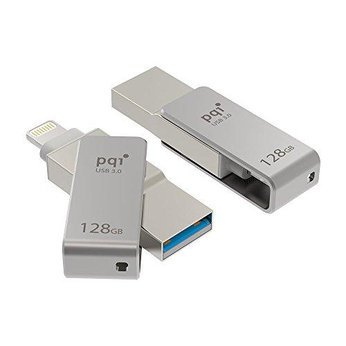 PQI iConnect Mini [Apple MFi] 128 GB Mobile Flash Drive w/ Lightning Connector for iPhones iPads Mac & PC USB 3.0 (Iron Gray)