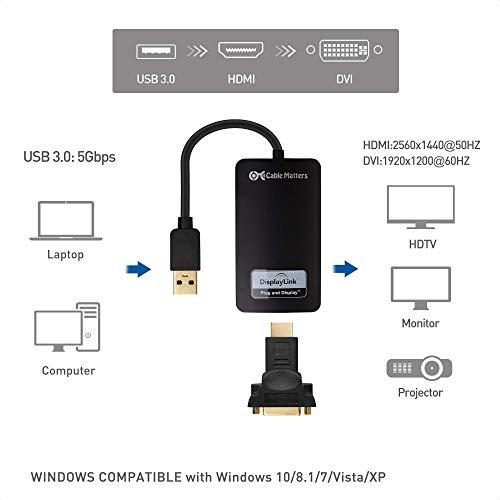 Cable Matters Cable Matters SuperSpeed USB 3.0 to HDMI Adapter (USB to HDMI Adapter) for Windows & 3-Pack High Speed HDMI to HDMI Cable 6 Feet