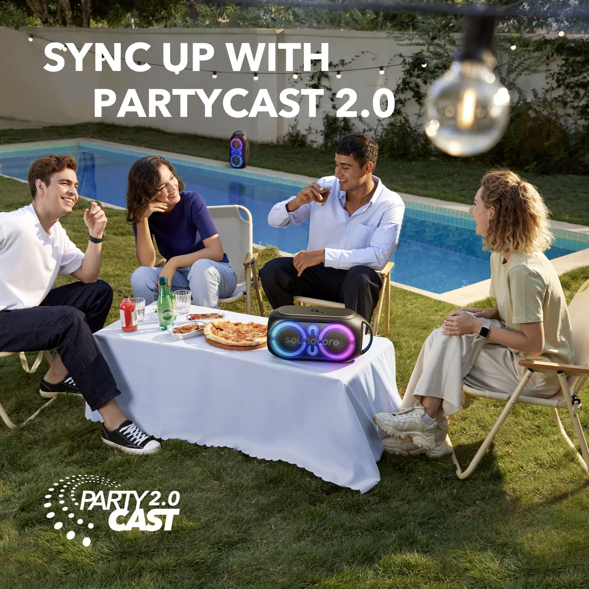 Soundcore Soundcore Anker Rave Party 2 Portable Speaker, 120W Stereo Sound, PartyCast 2.0, Light Show, IPX4 Water-Resistant, 16H Playtime, Mic Input, Custom EQ & Bass Up for Party (Renewed)