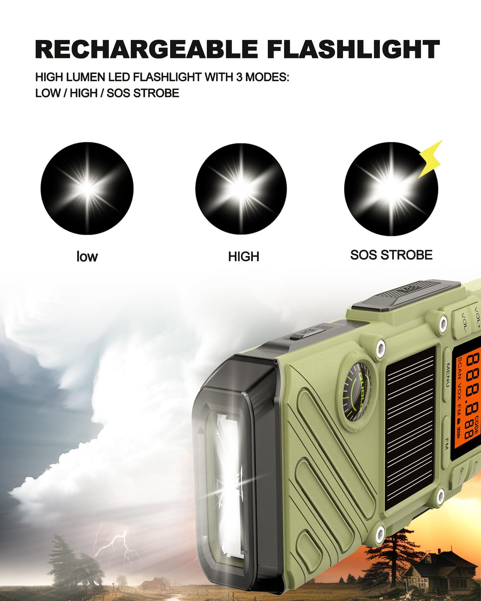 QUOLIX Rechargeable Adult Walkie Talkie with Emergency Solar Hand Crank Charging with FM/NOAA,Weather Alert,LED Flashlight-USB Charging and SOS Siren Long Range 2 - (Way Radio)