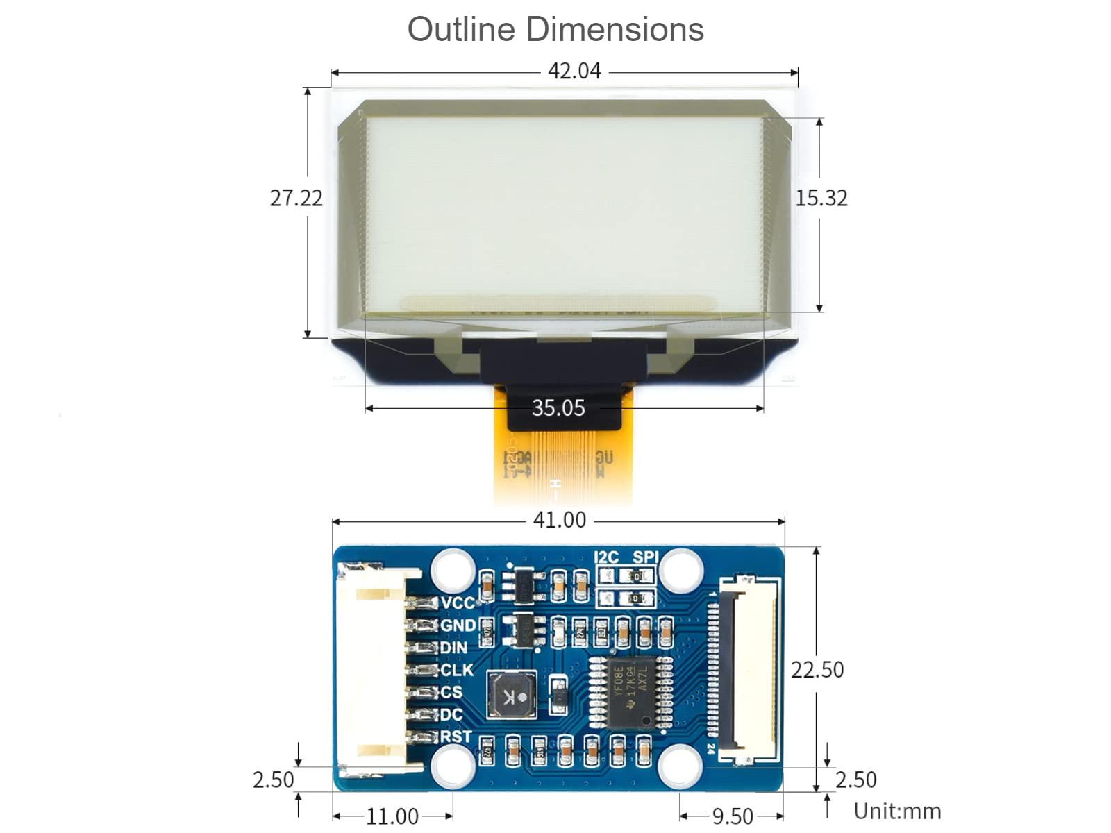 waveshare waveshare for Raspberry Pi/Arduino/STM32, 1.51" Transparent OLED Screen with Expansion Board, 128x64 Pixels Light Blue Color Display,3.3V / 5V Voltage Embedded Chip, SPI/I2C Interfaces