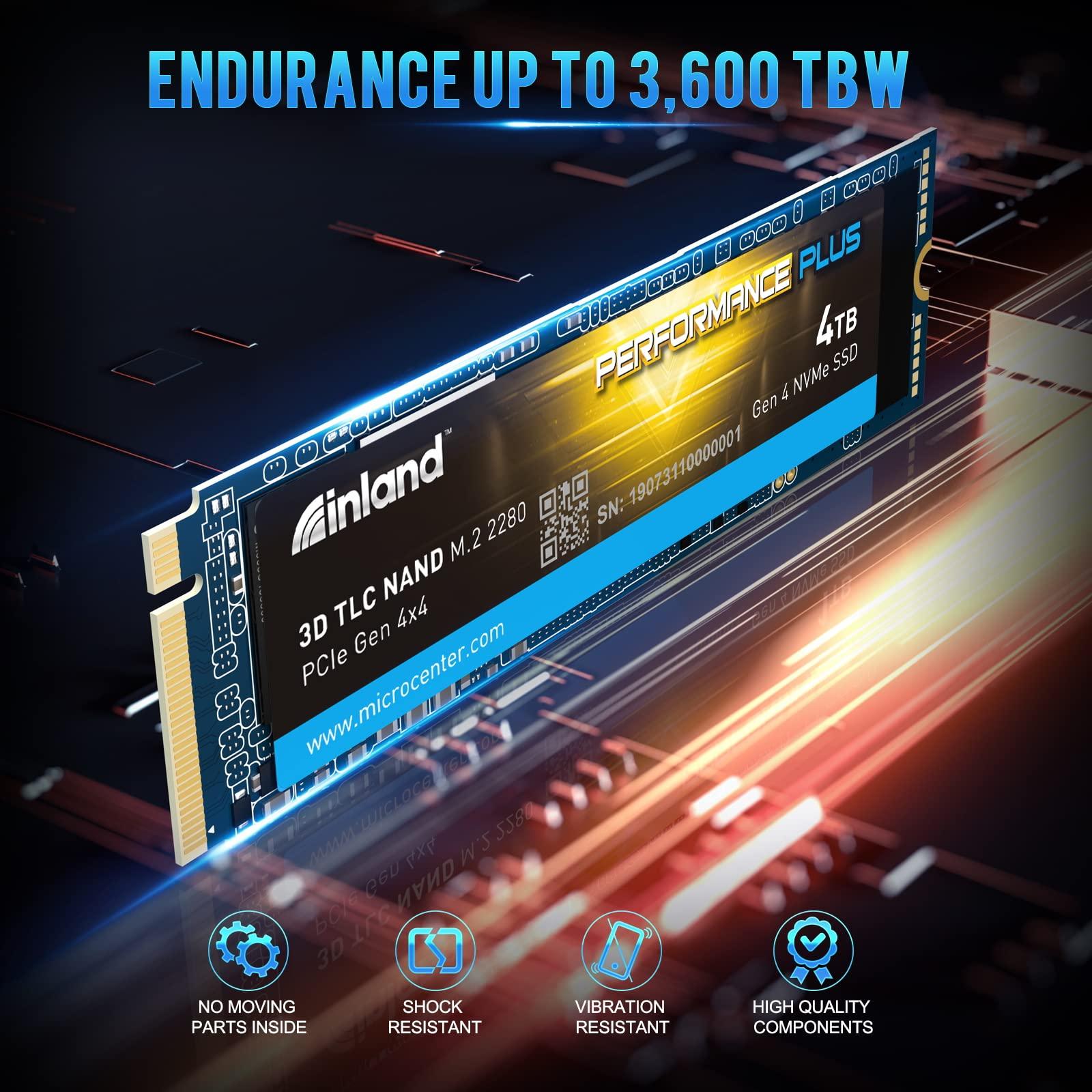 INLAND INLAND 4TB Performance Plus NVMe Internal Gaming SSD Solid State Drive Optimized for PS5 - Gen4 PCIe, M.2 2280, DRAM Cache, 176-Layer TLC 3D NAND Flash, Up to 7200MB/s