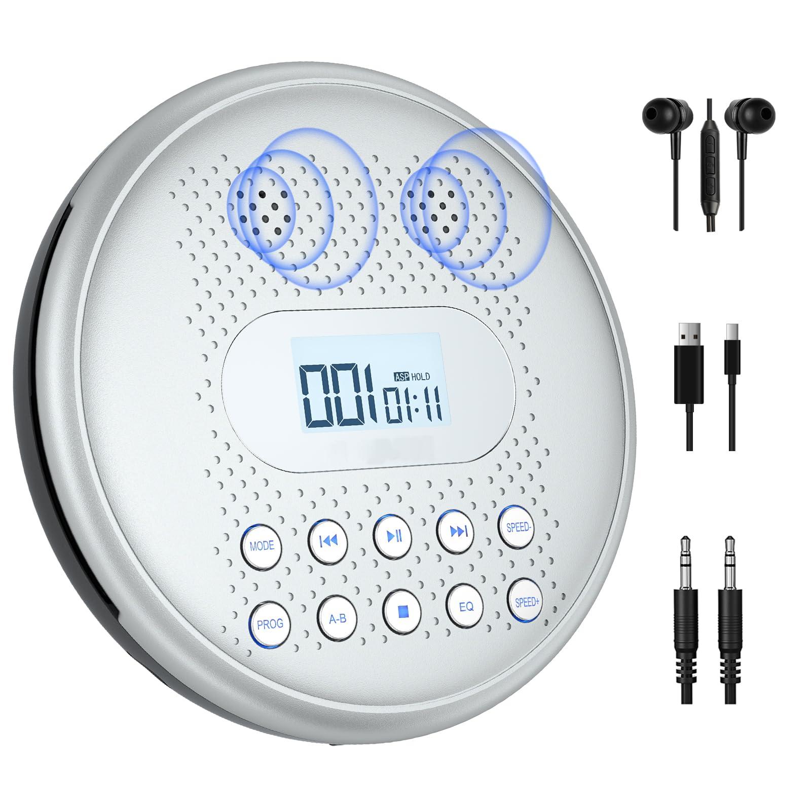 Arafuna ARAFUNA CD Player Portable, Rechargeable Portable CD Players for Car with Speakers, Anti-Skip Walkman CD Player with Backlit Button, LCD Display and AUX Cable