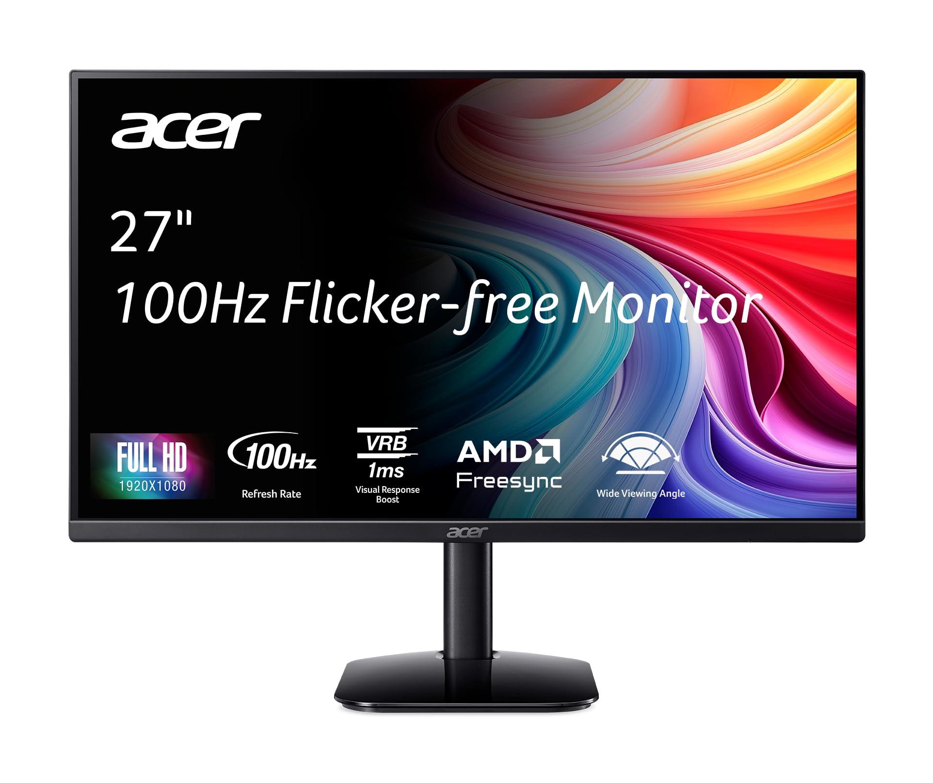 acer Acer KB272 E0bi 27" IPS Full HD (1920 x 1080) Zero-Frame Gaming Office Monitor AMD FreeSync Technology Up to 100Hz Refresh 1ms (VRB) Low Blue Light Tilt HDMI & VGA Ports