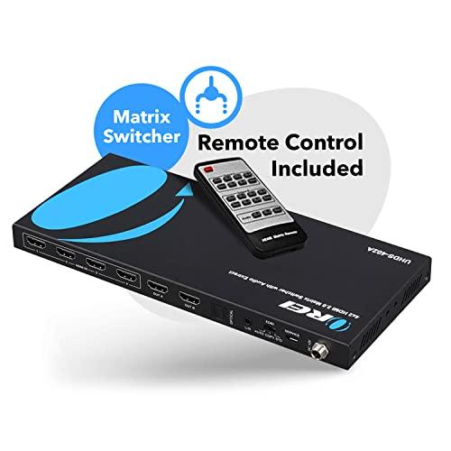 OREI OREI 4K HDMI Matrix Switch 4 X 2, Switcher 18G UltraHD with Arc Supports Upto 4K @ 60Hz & 1080P IR Audio Extractor Arc EDID HDCP 2.- Remote Control - Full Matrix Selection