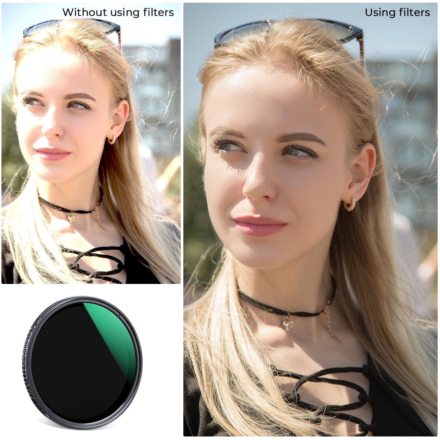 K&F Concept 67mm Variable ND2-400 & Filter Cap Kit, 1-9 Stops Variable Neutral Density TPU Lens Filter Cap Set