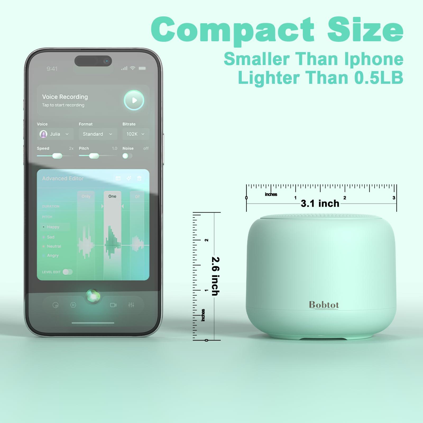 Bobtot Bobtot Portable Bluetooth Speakers with Strap Easy to Carry, Wireless IPX5 Waterproof Mini Speaker with Loud Stereo Sound, 20 Hours Playtime, Rechargeable Battery, Built-in Microphone, Green