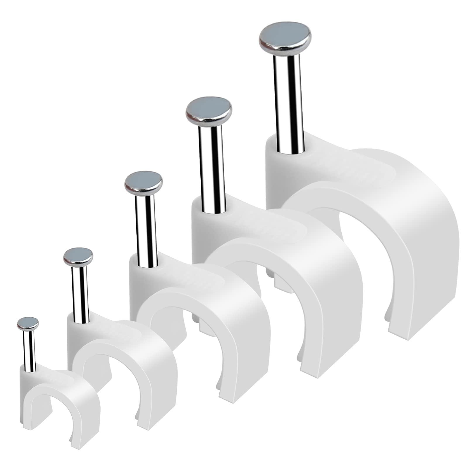 Marvelity 500pcs Cable Clips with Steel Nail in Cable Clips White 4mm 5mm 6mm 8mm 10mm Cable Wire Clips Cable Wall Clip Wire Staples Cord Clips for Wall Coaxial Cable Staples RG6 RG59 CAT6 RJ45 Wire Clips