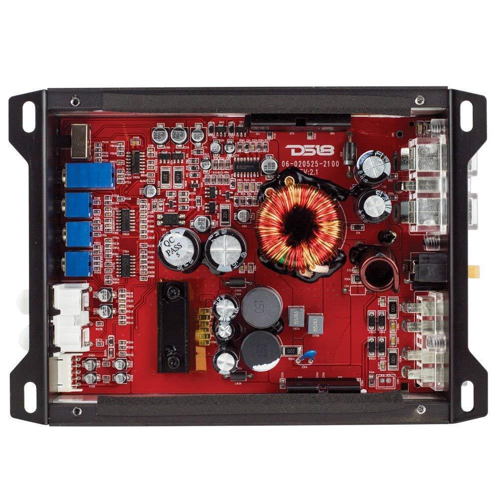 DS18 DS18 CANDY-X2B Amplifier in Black with Complete 4GA Amplifier Installation Kit Included - Class D, 2 Channels, 800 Watts Max, Digital, 2/4 Ohm - Compact Mini Ampflier for Speakers in Car Audio System