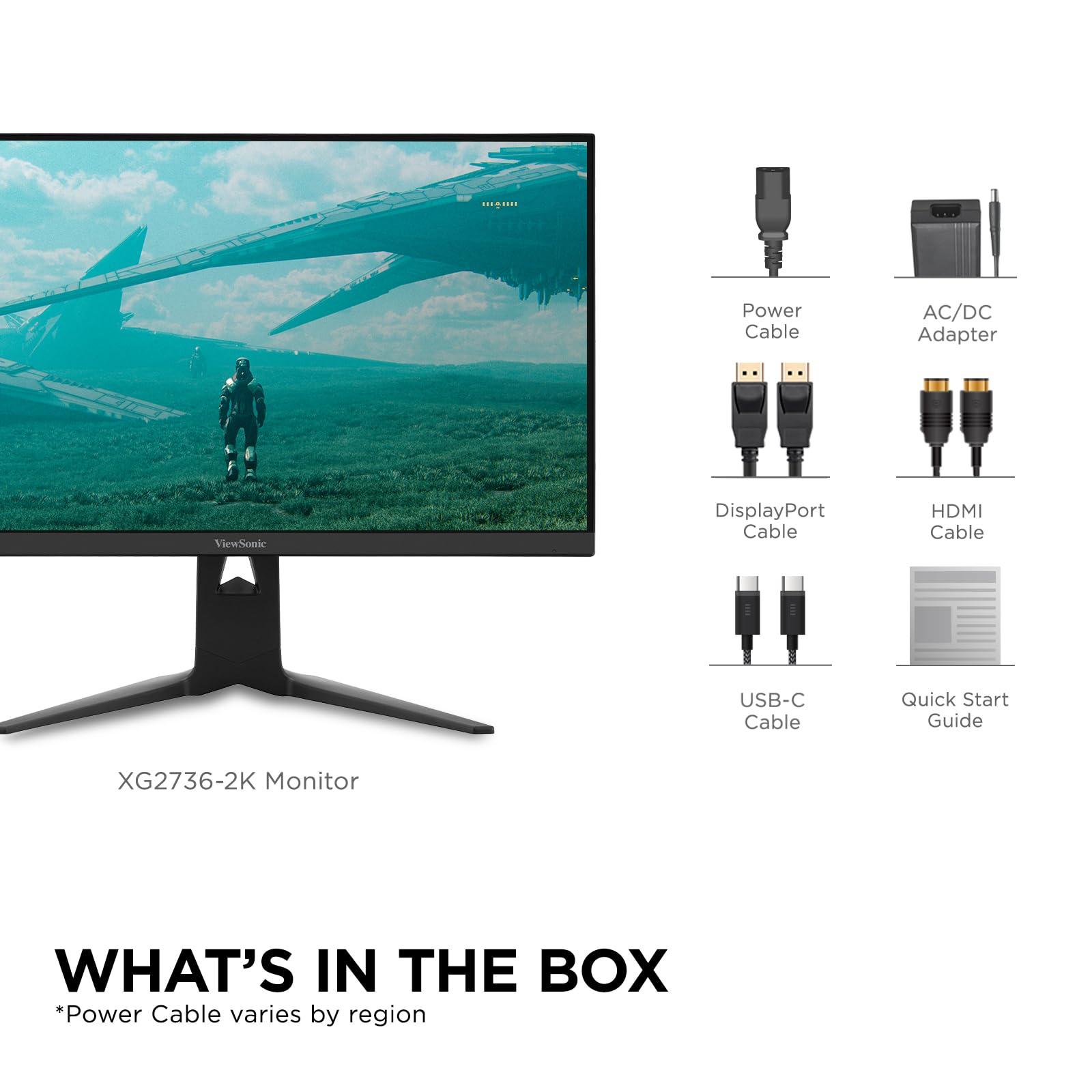 ViewSonic ViewSonic XG2736-2K 27 Inch 1440p IPS Gaming Monitor with 240Hz, 0.5ms FreeSync Premium, NVIDIA G-Sync Compatible, RGB Lighting, Advanced Ergonomics, HDMI, DP and 65W USB-C Inputs