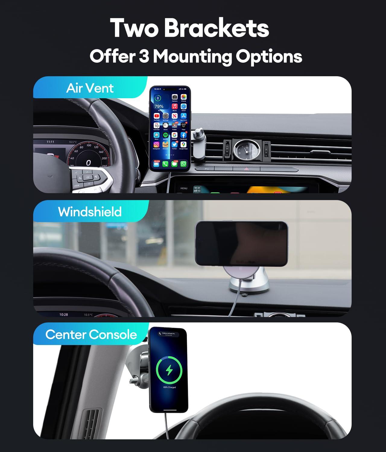 Malinto HexaCharge 3-in-1 Wireless Carplay Adapter 2024 & Magnetic Wireless Charging for iPhone and Android, Convert Wired to Wireless CarPlay and MagSafe Charging