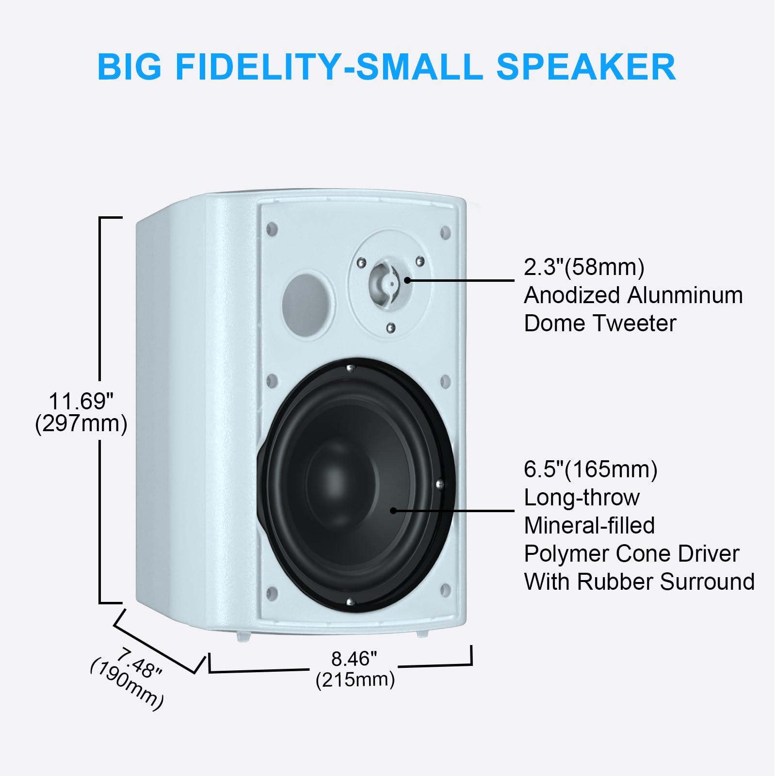 Herdio Herdio 6.5 Inch 400W Outdoor Speakers Wired Waterproof Passive with Powerful Bass,Wall Mount Speakers for Patio Garage Covered Deck,All-Weather Durability(Pair,White)