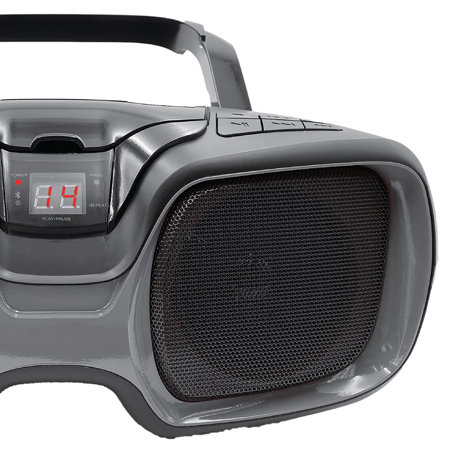 SYLVANIA Proscan PRCD1037BT-BLACK/TITANIUM 3-Watt-RMS Portable CD Boom Box with Bluetooth and AM/FM Radio