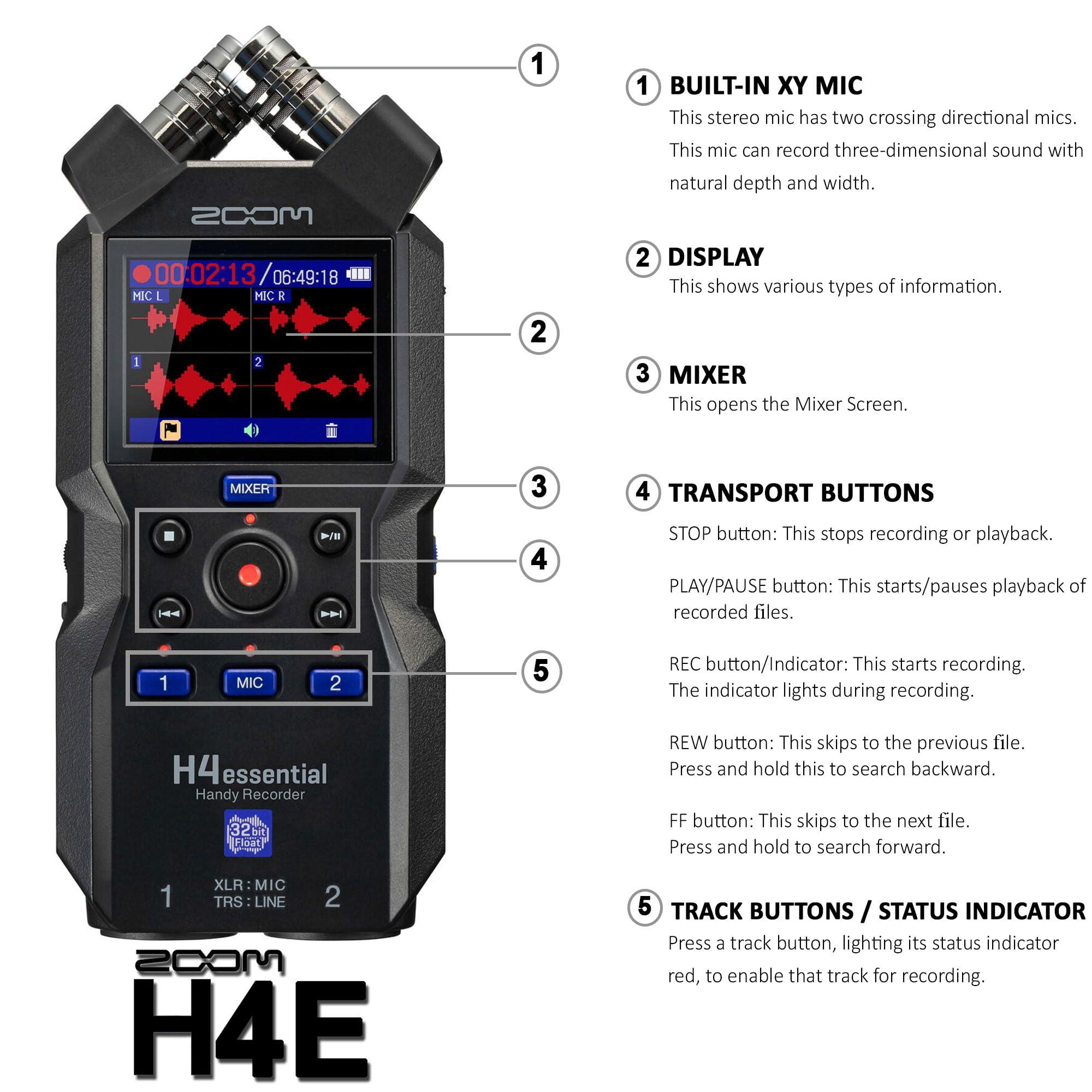 Teds Electronics Zoom H4essential 4-Track Handy Recorder with Camera Mounting Kit