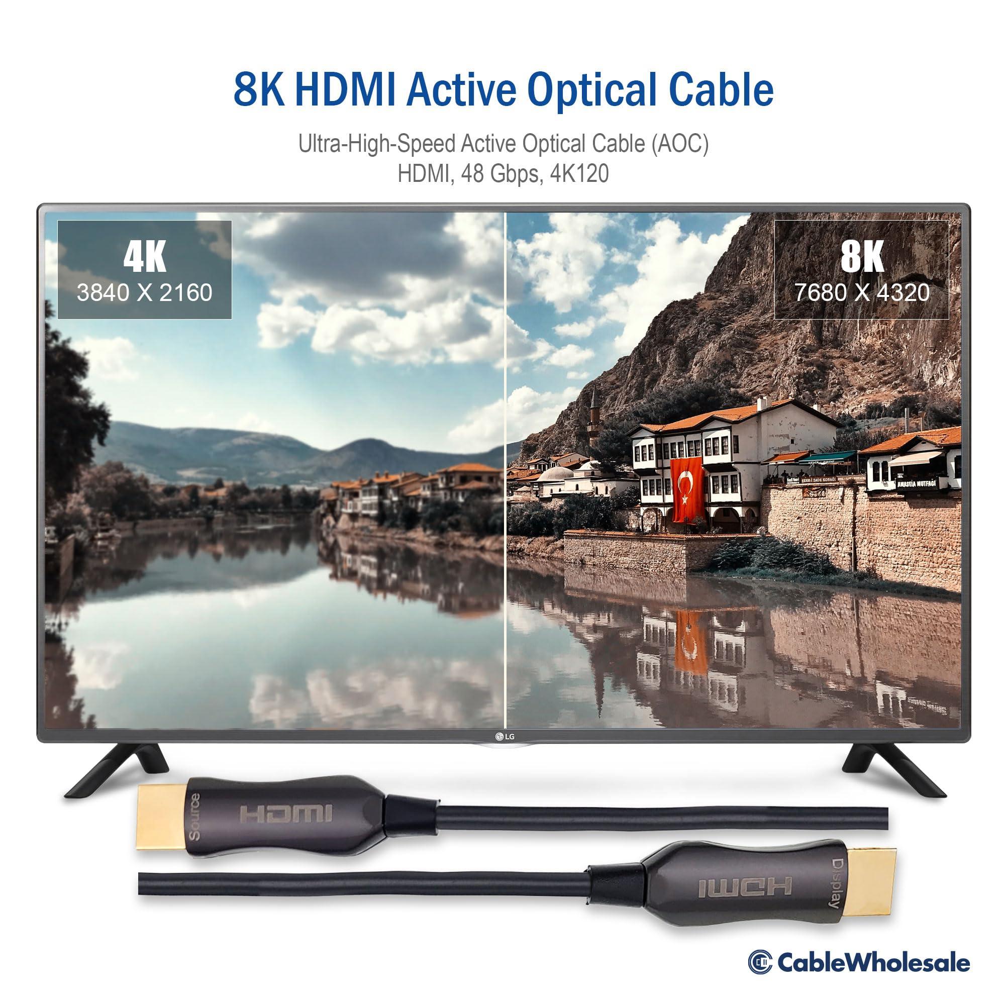 CableWholesale Ultra-High-Definition 8K HDMI Active Optical Cable - 48Gbps, 4K @120 8K @60 10K, CL3 Rated, 165 Feet (50 Meter)