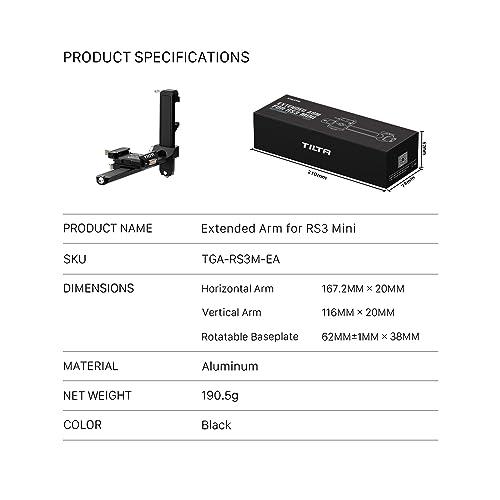 Tilta Tilta Extended Arm for RS3 Mini | Custom Designed | Lower Center of Gravity | ROTATABLE BASEPLATE | Extended ARM | Lightweight & Durable |TGA-RS3M-EA