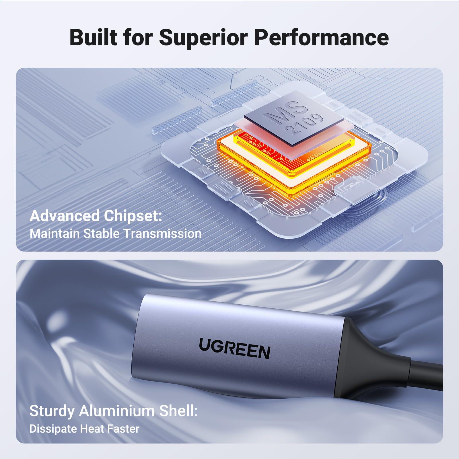 UGREEN UGREEN Full HD 1080P Video Capture Card 4K HDMI to USB-A/USB-C HDMI Capture Card USB 2.0 Capture Video and Audio Recording for Gaming, Streaming, Teaching, Video Conference