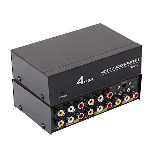 DTech DTECH Powered 4 Way 3 RCA Splitter Box 1 in 4 Out Composite Video Audio Distribution Duplicator with Power Adapter