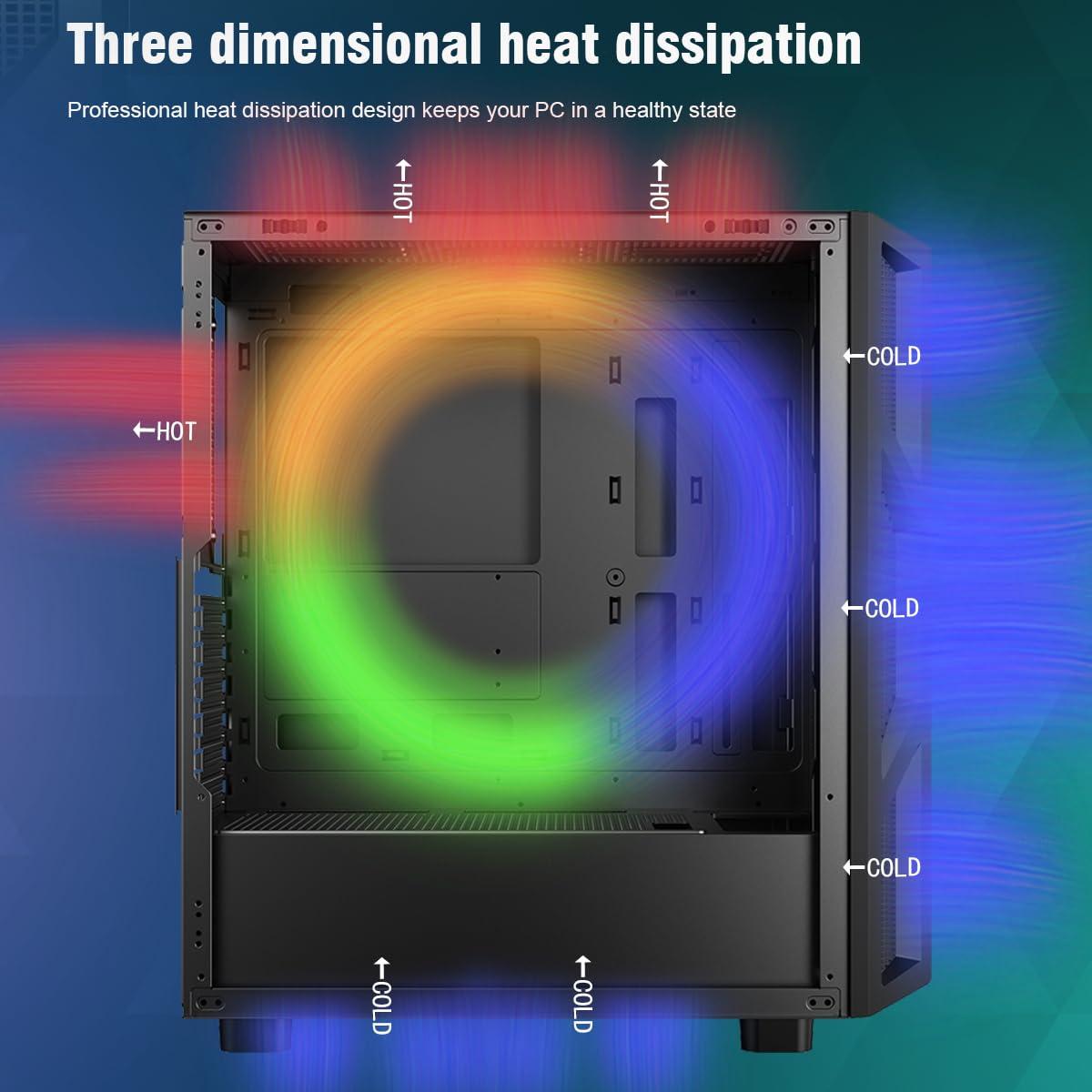 RUIX RUIX CV103 ATX Mid-Tower PC Case, Pre-Installed 4 x 120mm RGB Fans, RGB Color Lighting, Tempered Glass, USB 3.0, Gaming Computer Case, High-Airflow - Black