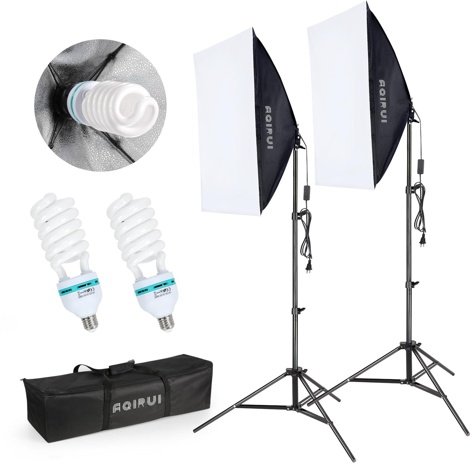 AQIRUI Aqirui Softbox Lighting Kit Photography Studio Light with 2 x 85W 5500K E27 Bulbs 2 x 20"x 28" Reflector Photo Equipment for YouTube Filming Product Portraits and Video