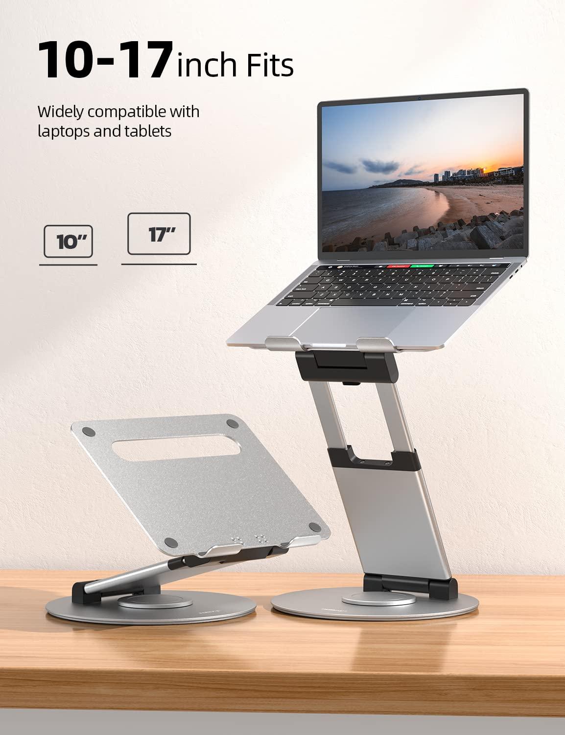 Nulaxy Nulaxy Telescopic 360 Rotating Laptop Stand for Desk Adjustable Height Swivel Pull Out Design Ergonomic Laptop Riser Fits All 10-17" Laptops Computer MacBook, Silver