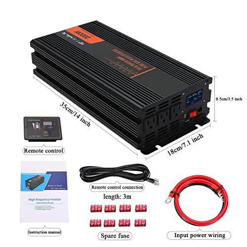 TOOJUN Car Power Inverter Pure Sine Wave DC 12V/24V/48V/60V to AC 120V/220V Transformer Convert with Wired Remote Control (Optional Socket),12V-120V