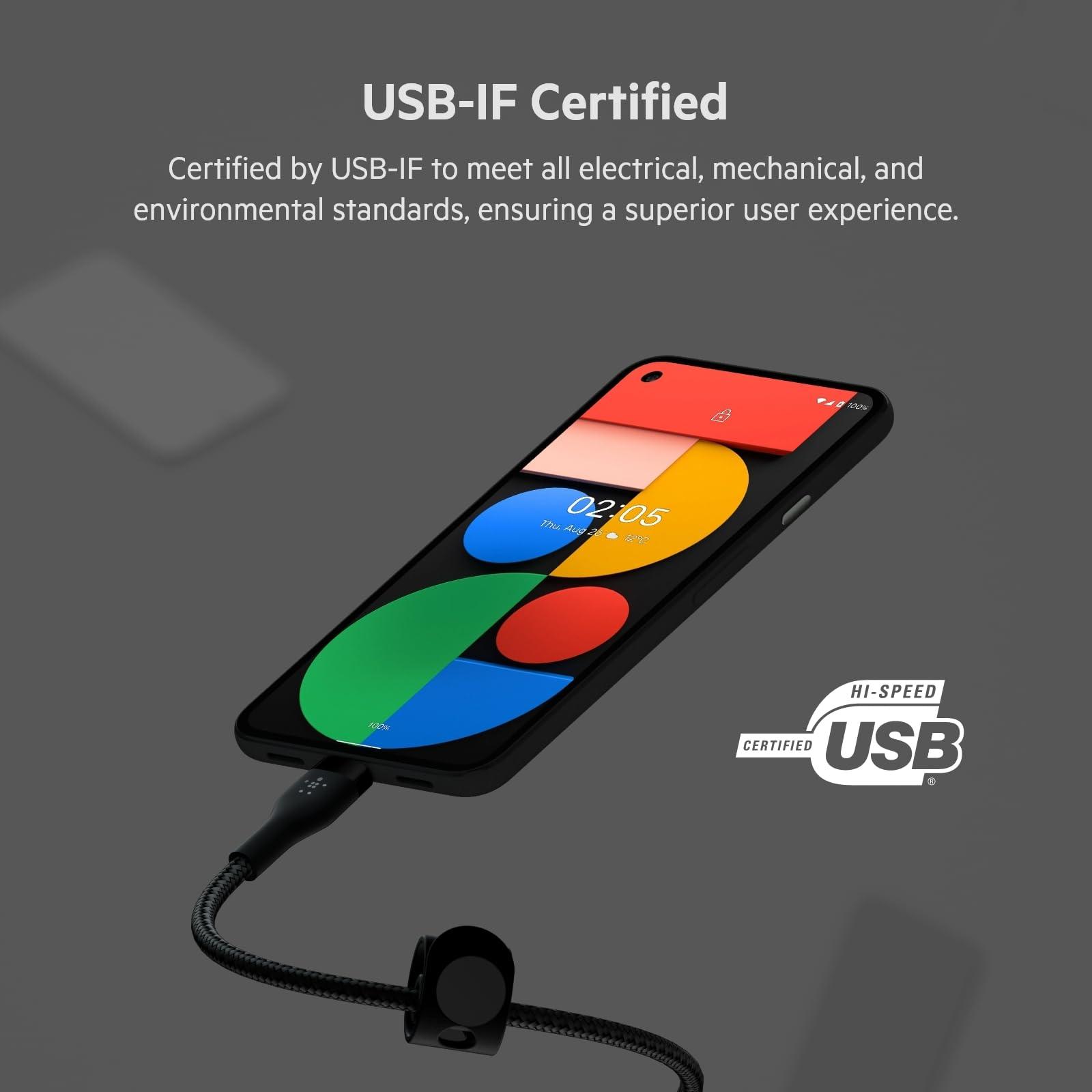 Belkin Belkin BoostCharge Pro Flex Braided USB-C to USB-A Cable (1M/3.3FT), Type C to A Cable USB-C USB-IF Certified Fast Charging Cable for iPhone 16 Series, iPad Pro, Galaxy S24, Note, Pixel & More - Black