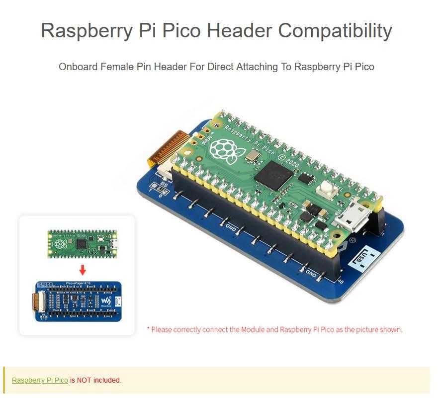 waveshare waveshare 2.13inch E-Paper Display Module for Raspberry Pi Pico, 250x122 Pixe E-Ink Screen, Black White Two-Color SPI Interface Paper-Like Effect, Support Partial Refresh