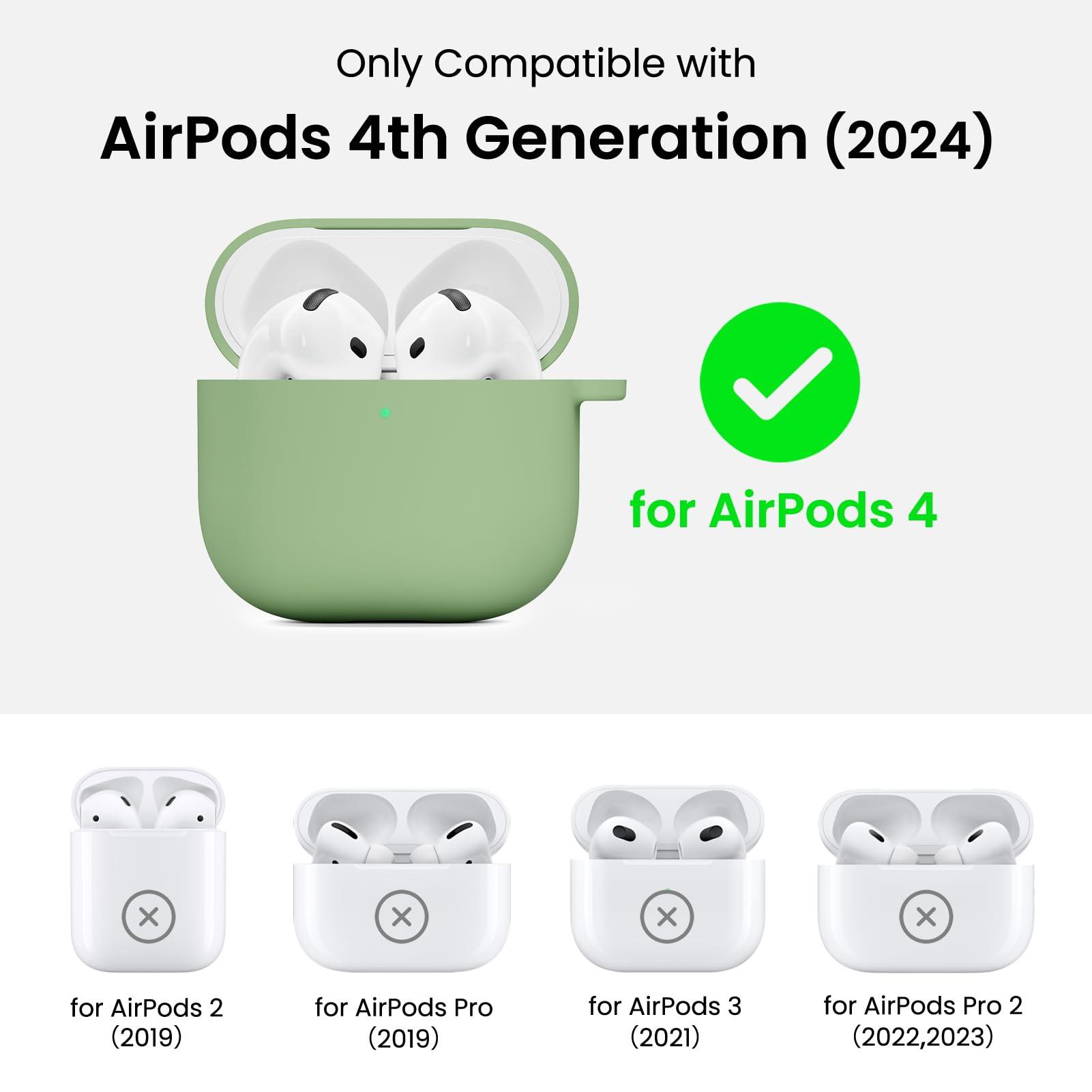 ORNARTO ORNARTO for AirPods 4 Case, Soft Silicone Full Protective Cover with LED Visible, Compatible with AirPods 4th Generation 2024 - Pistachio Green