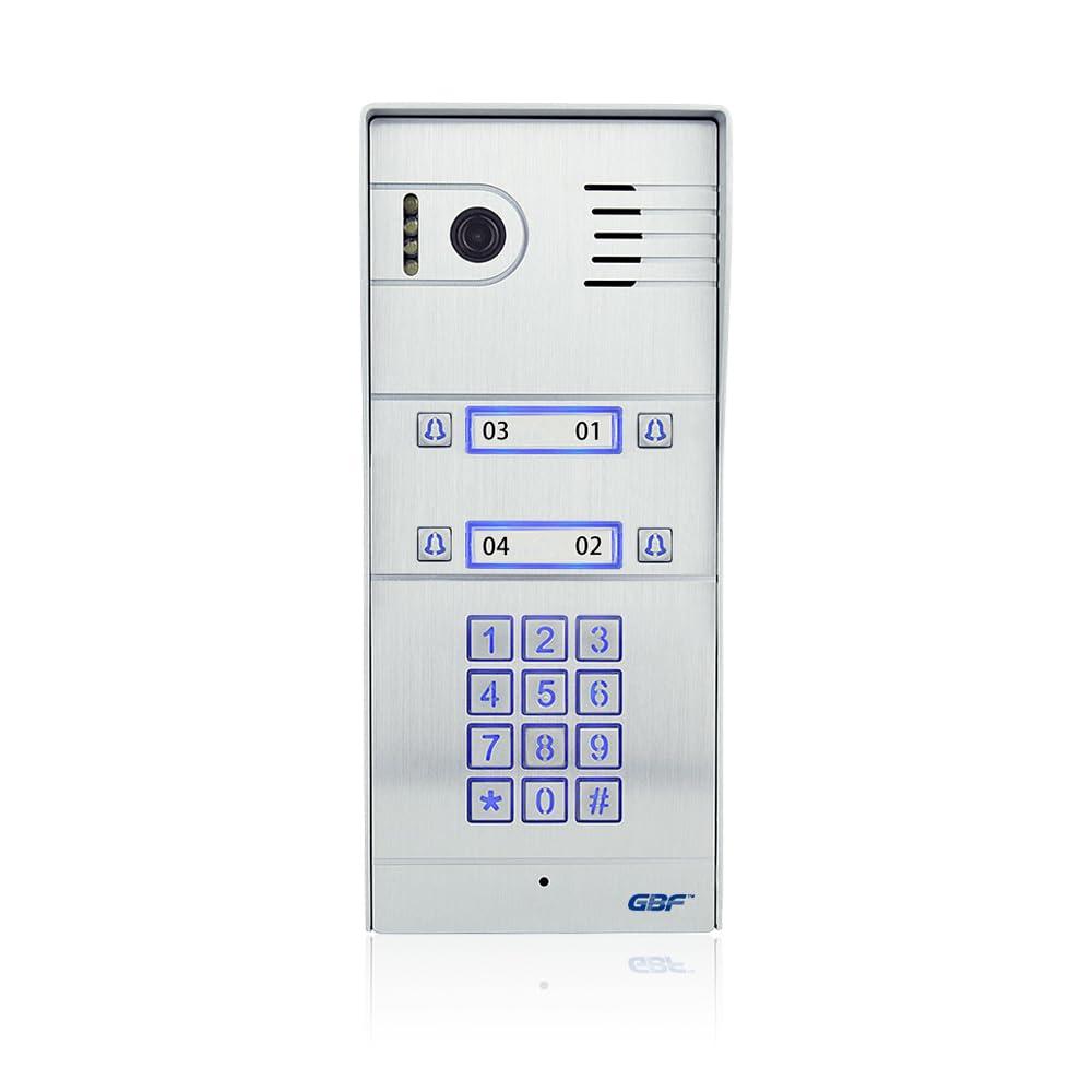 GBF GBF Smart Full IP Video Door Station/Smart Video Intercom System for 4 Unit Apartment (GBF-PL963PM4U-POE)- 1080P Camera, Built in POE, Control Two Locks remotely, Smart Keypad