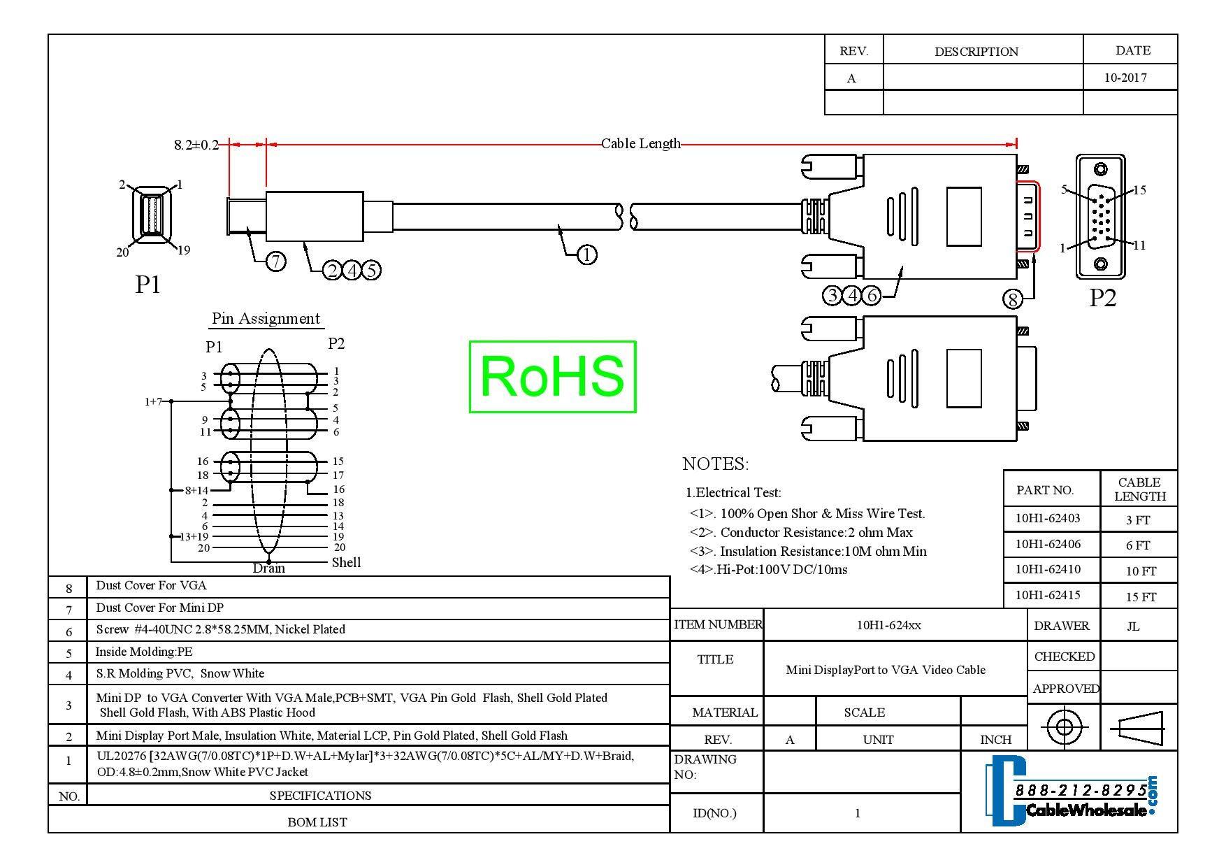 CableWholesale CableWholesale Mini DisplayPort to VGA Monitor Cable, Thunderbolt to VGA Cable, Mini DisplayPort Male to VGA Male, White, VGA to Mini Displayport Cable, 6 feet