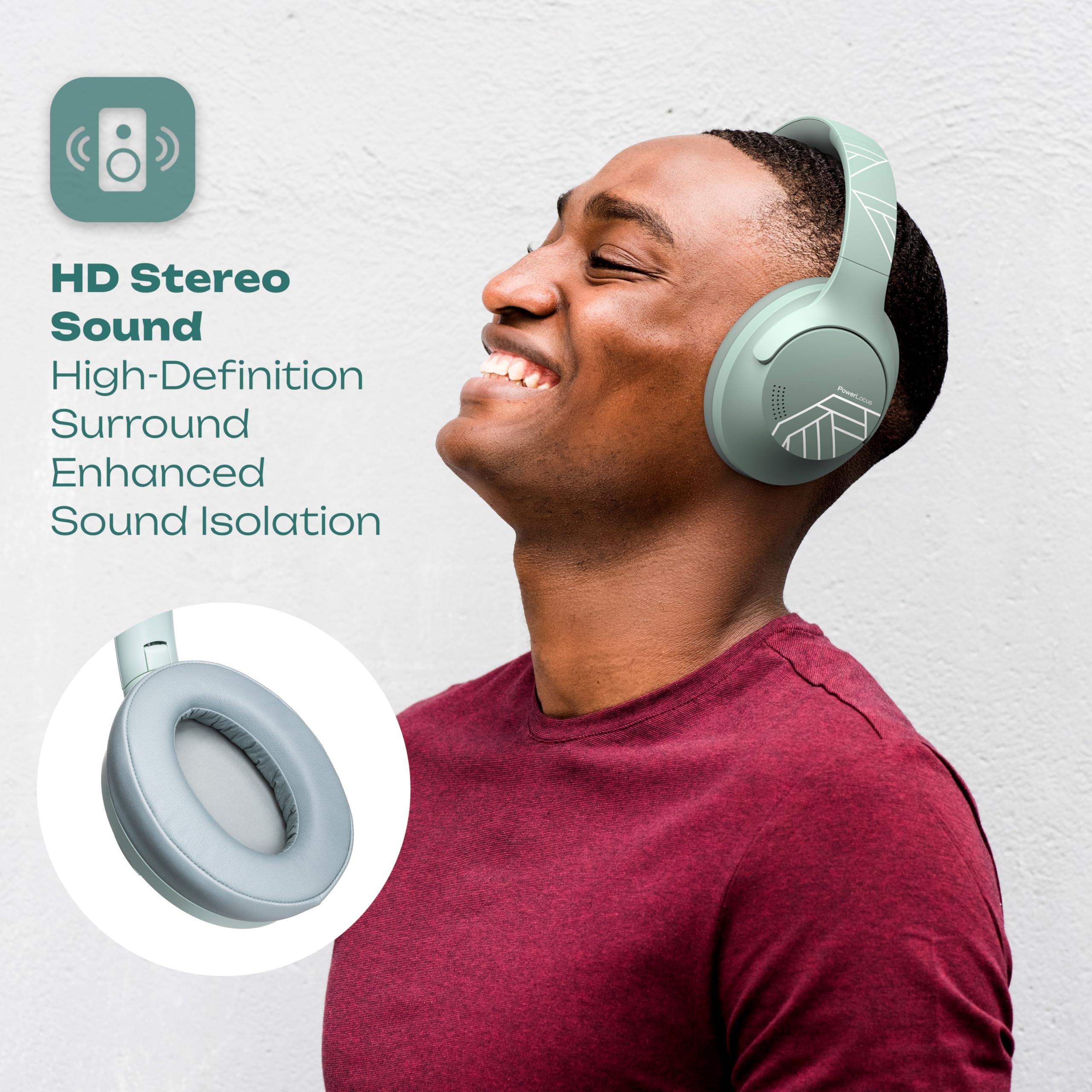 PowerLocus PowerLocus Bluetooth Headphones Over Ear, 50H Playtime with 4 EQ Modes Wireless Headphones with Microphone, HiFi Stereo Deep Bass, Soft Ear Cups, Foldable Lightweight Headset for Travel/Office/Workout