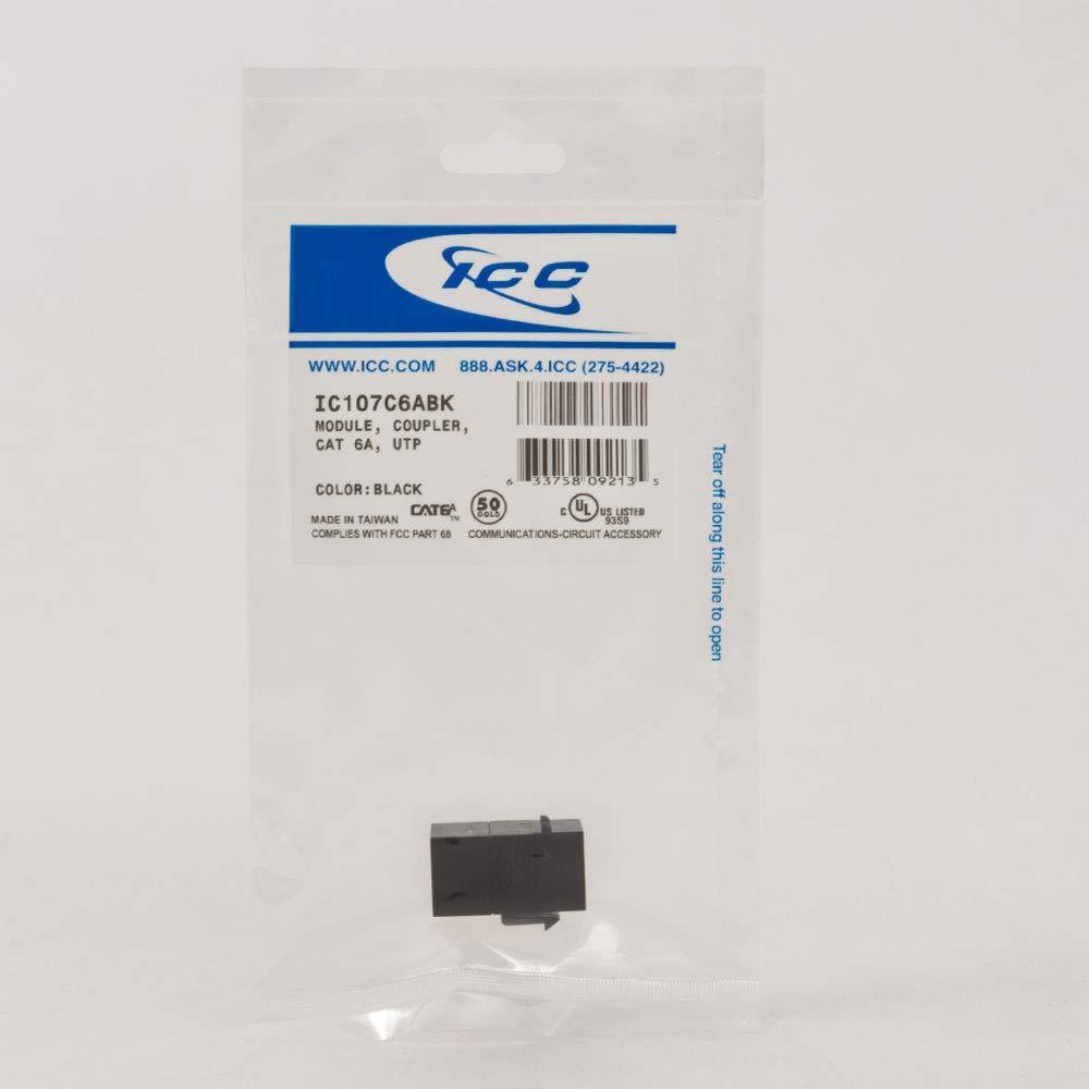 ICC ICC CAT6A RJ45 Keystone Coupler for HD Style, Black, 10-Pack