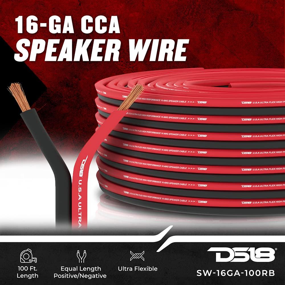 DS18 DS18 PRO-X6.4BM Loudspeaker 6.5\" Midrange Red Aluminum Bullet 500W Max 250W RMS 4 Ohms - Speaker Wire 16GA 100 FT Included - Car Audio Door Speakers for Car or Truck Stereo Sound System - 2 Speakers