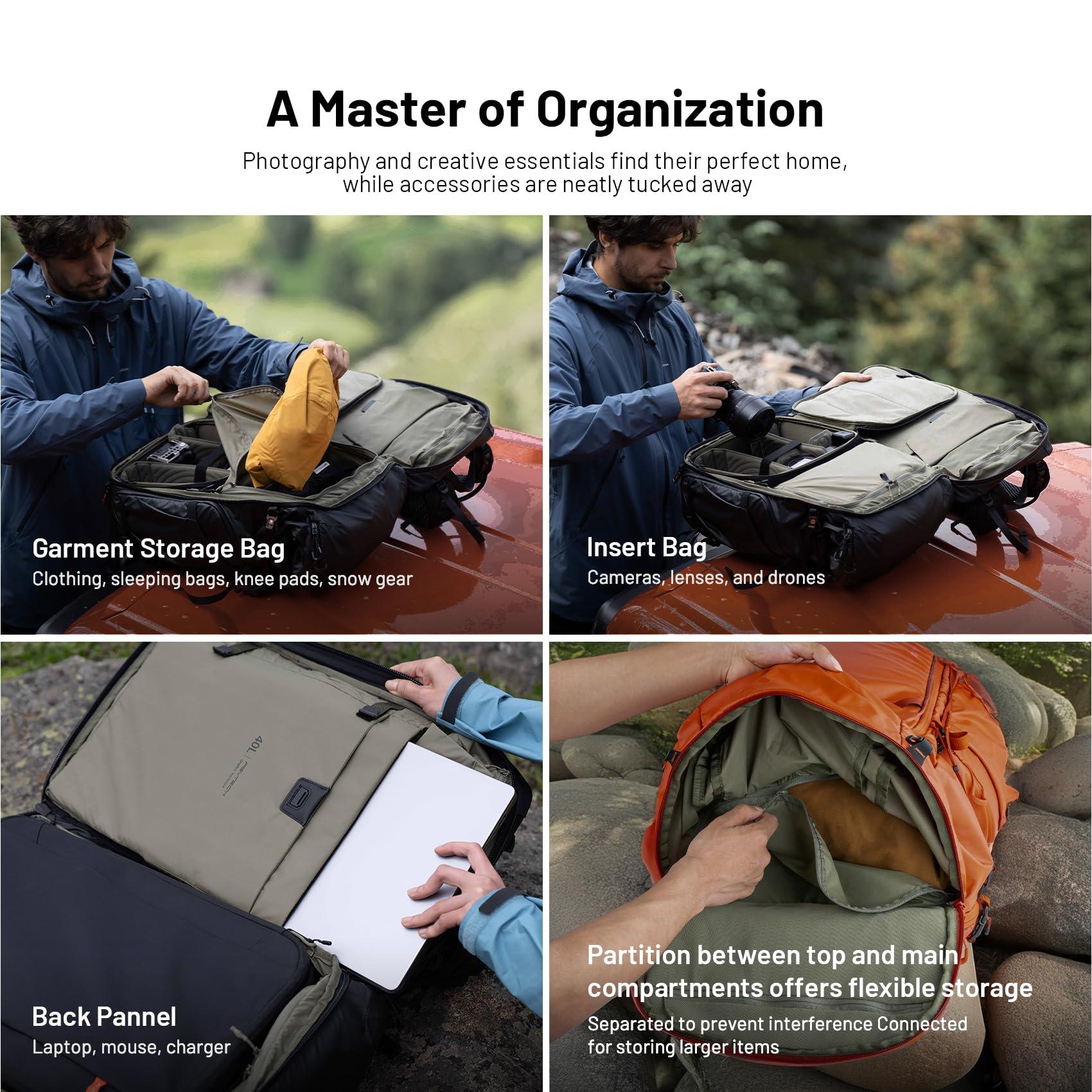 PGYTECH PGYTECH OnePro Flex Backpack 50L+Camera Insert Bag M, Fits DSLR/SLR/Mirrorless Cameras/Lenses and Other Gear, Lightweight Outdoor Hiking Bundle for Photography, Travel Bag with Laptop Compartment