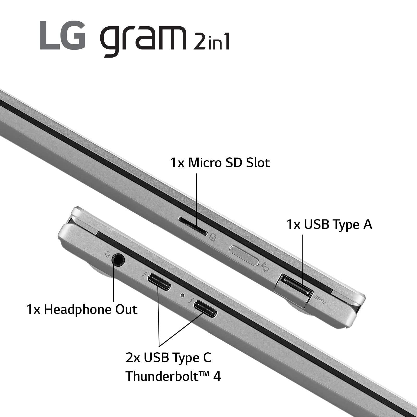LG LG gram 16T90Q 2-in-1 Tablet Laptop, 16" (1920 x 1200) IPS Display, Intel Evo 12th Gen i7 1260P Processor, 16GB LPDDR5, 2TB NVMe SSD, FHD Webcam, WiFi 6E, Thunderbolt 4, Windows 11, Silver