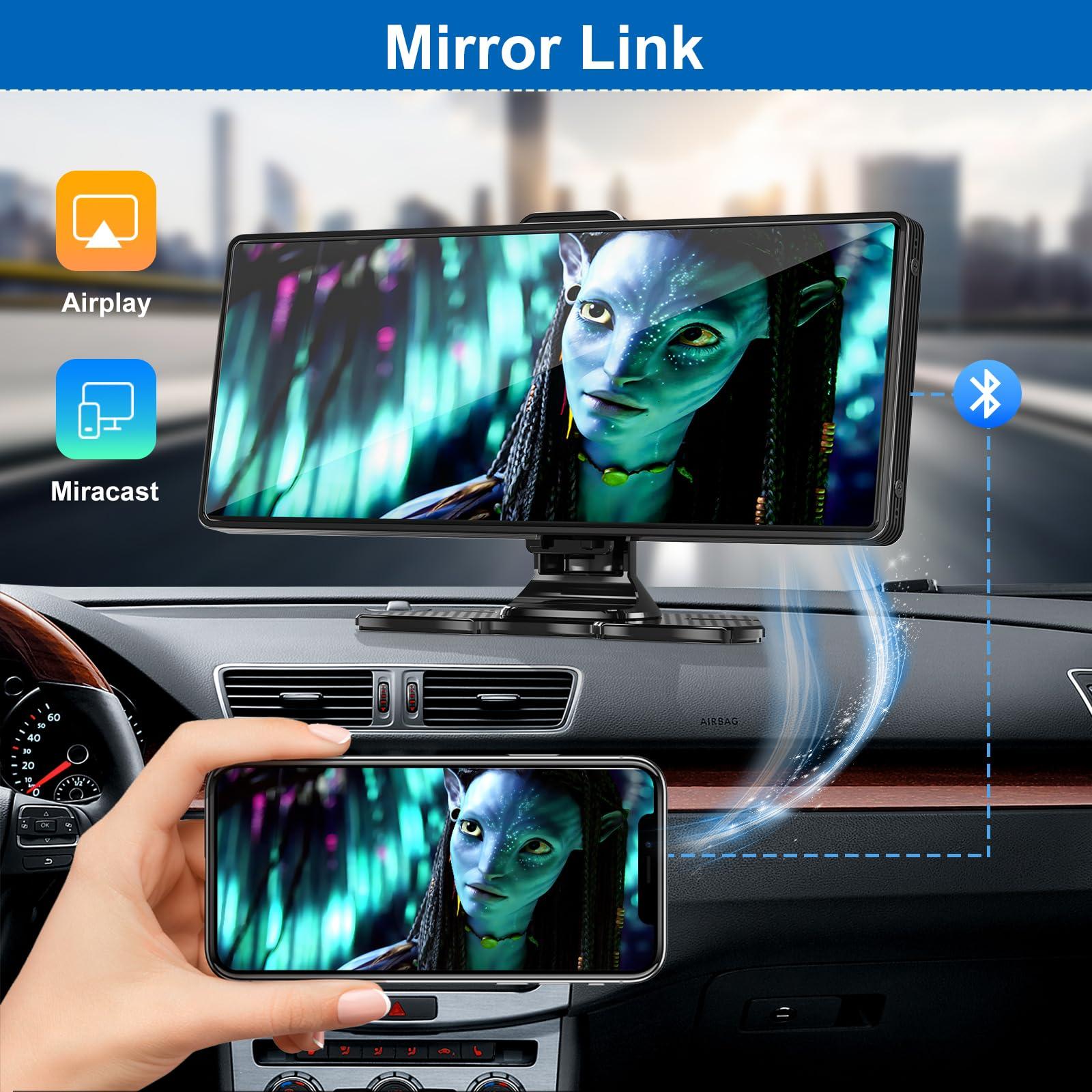 Accfly Carplay Screen for Car,10.26\" HD IPS Wireless Portable Car Stereo for Apple Carplay&Android Auto,Car Audio Receivers with 4K Dash Cam/1080P Rear Camera,GPS Navigation,Mirror Link,FM,Voice Control