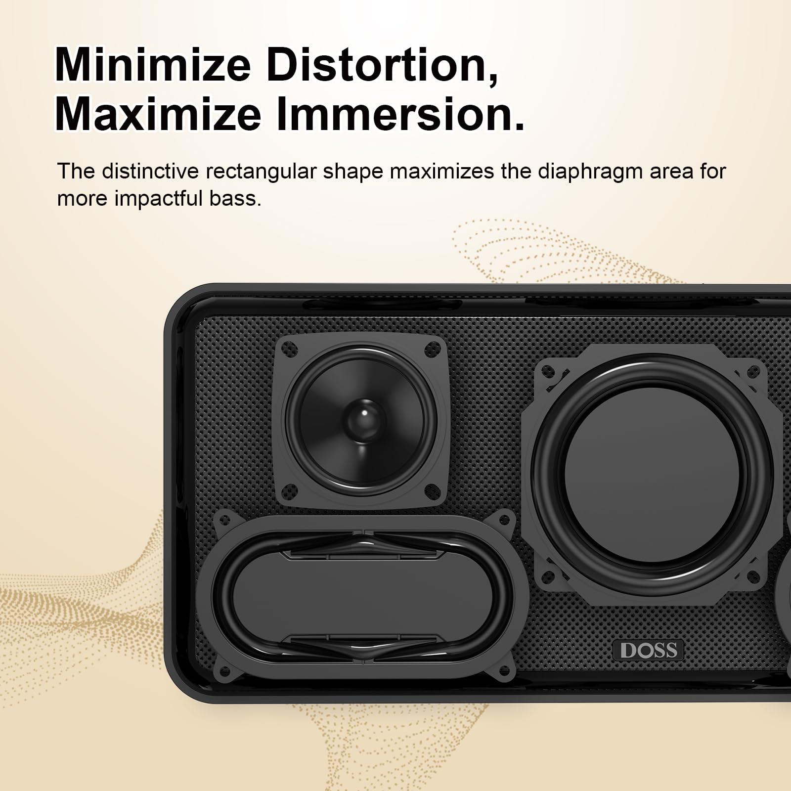 DOSS DOSS SoundBox XL Bluetooth Speaker with Subwoofer, 32W Loud Sound with Booming Bass, Dual DSP Technologies, 10H Playtime, USB-C, TWS, 2.1 Audio Channel for Home, Indoor and Office - Gold