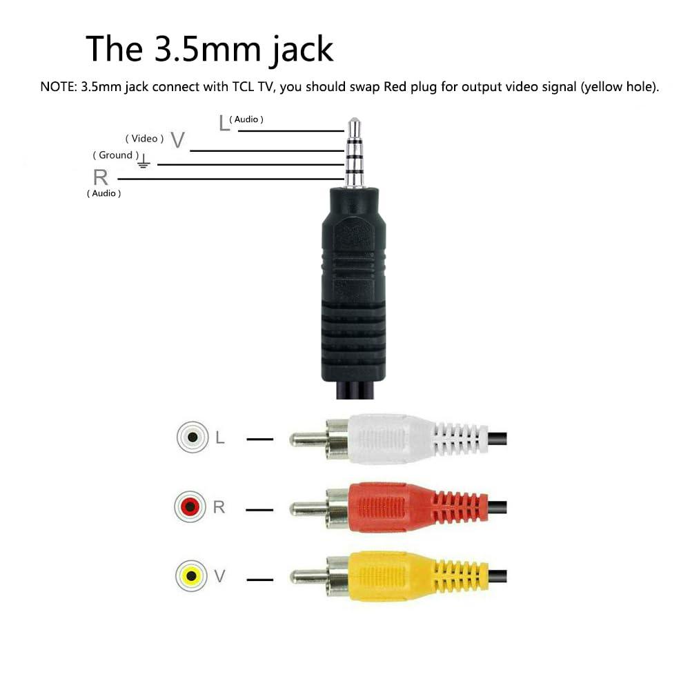 AILTECK AILTECK 3.5mm to RCA Camcorder AV Audio Video Output Cable, 3 RCA to 3.5mm AV Input Cord Replacement for Sony TV TCL TV 5FT